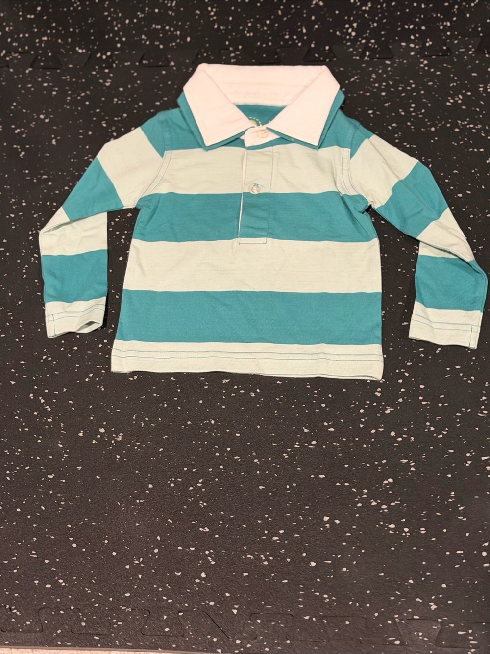 Long-Sleeve Striped Rugby Shirt - Teal & Light Sea foam Green CHECK DESCRIPTION